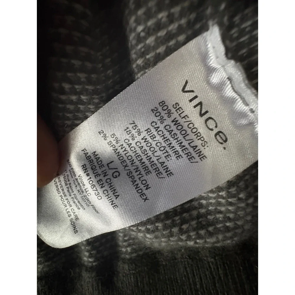 Vince Mens Bird's‎ Eye Stitch Wool Cashmere Sweater Grey Large